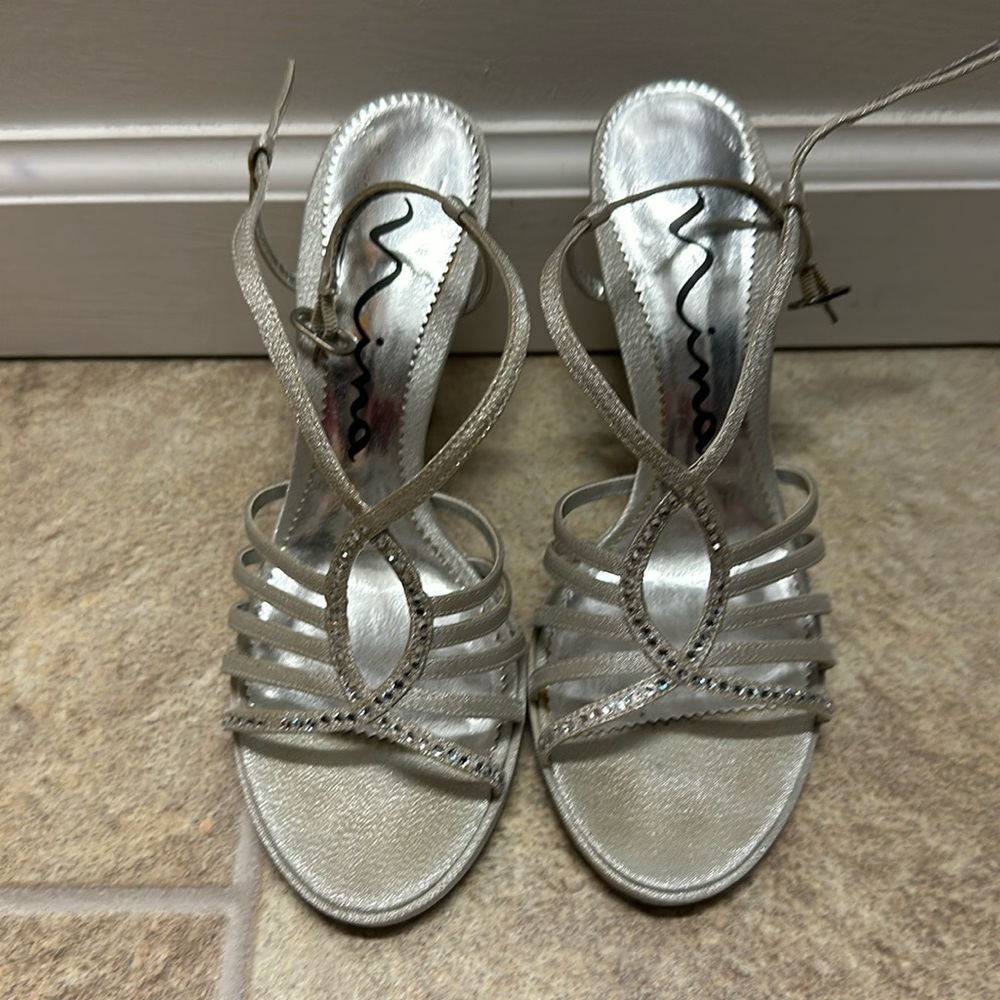 Nina silver rhinestone heels